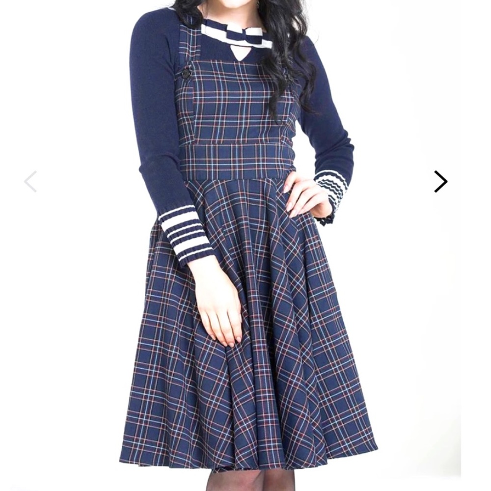 Hell Bunny Peebles Pinafore Dress, XL,  Blue Plaid